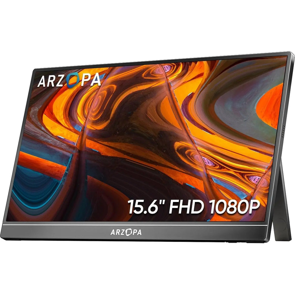 ARZOPA Portable Monitor 15.6'' FHD 1080P - Ultra-Slim Portable Laptop Monitor with Kickstand - IPS Display for PC, MAC, Phone, Xbox, PS5 - USB C & HDMI Connectivity - A1
