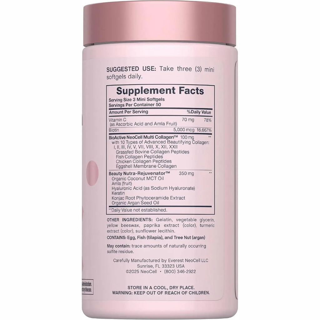 NeoCell Hair Skin and Nails Vitamins with Collagen | 150 Softgels | Advanced Bio-Peptides with Keratin & Hyaluronic Acid | Beauty Complex Supplement