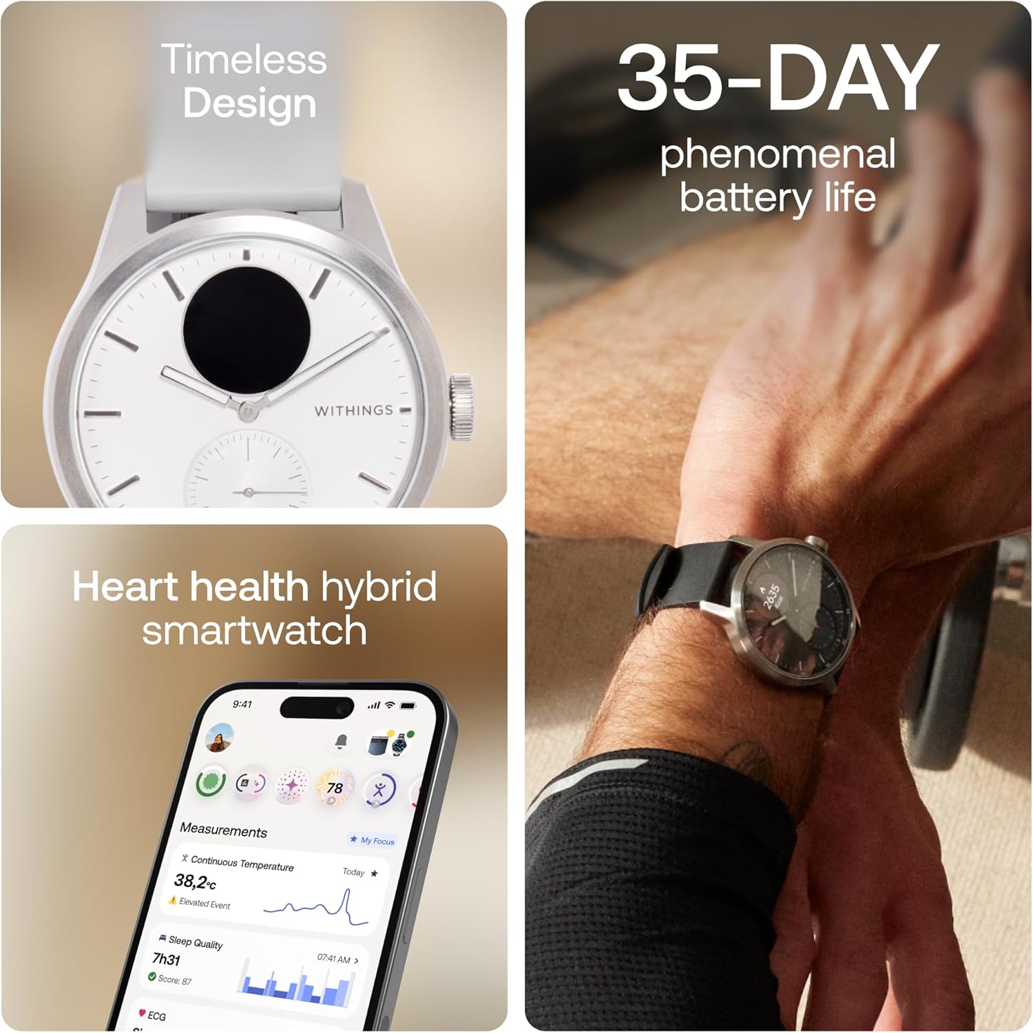 Withings ScanWatch 2 - Hybrid Smart Watch, Heart Rate Monitoring, Fitness Tracker, Cycle Tracker, Sleep Monitoring, GPS Tracker, 30-Day Battery Life, Android & Apple Compatible, HSA/FSA
