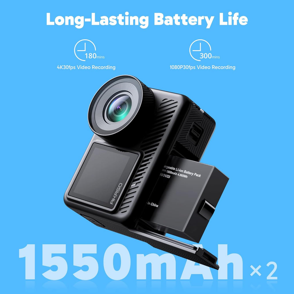 AKASO Brave 8 Lite Waterproof Action Camera - 4K60 Ultra HD Video, 20MP Photos, HDR, Dual Screen, SuperSmooth Stabilization, 8X Slow Motion, 4X ZOOM, Super Wide Angle, and Accessory Kits