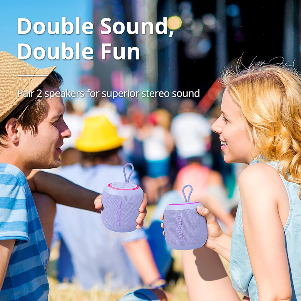 Tronsmart T7 Mini Portable Compact Bluetooth Speaker with Lights, Bluetooth 5.3, 15W, 18 Hours Playtime, 360° Stereo Sound, IPX7 Waterproof, for Home, Outdoor, Travel, Purple