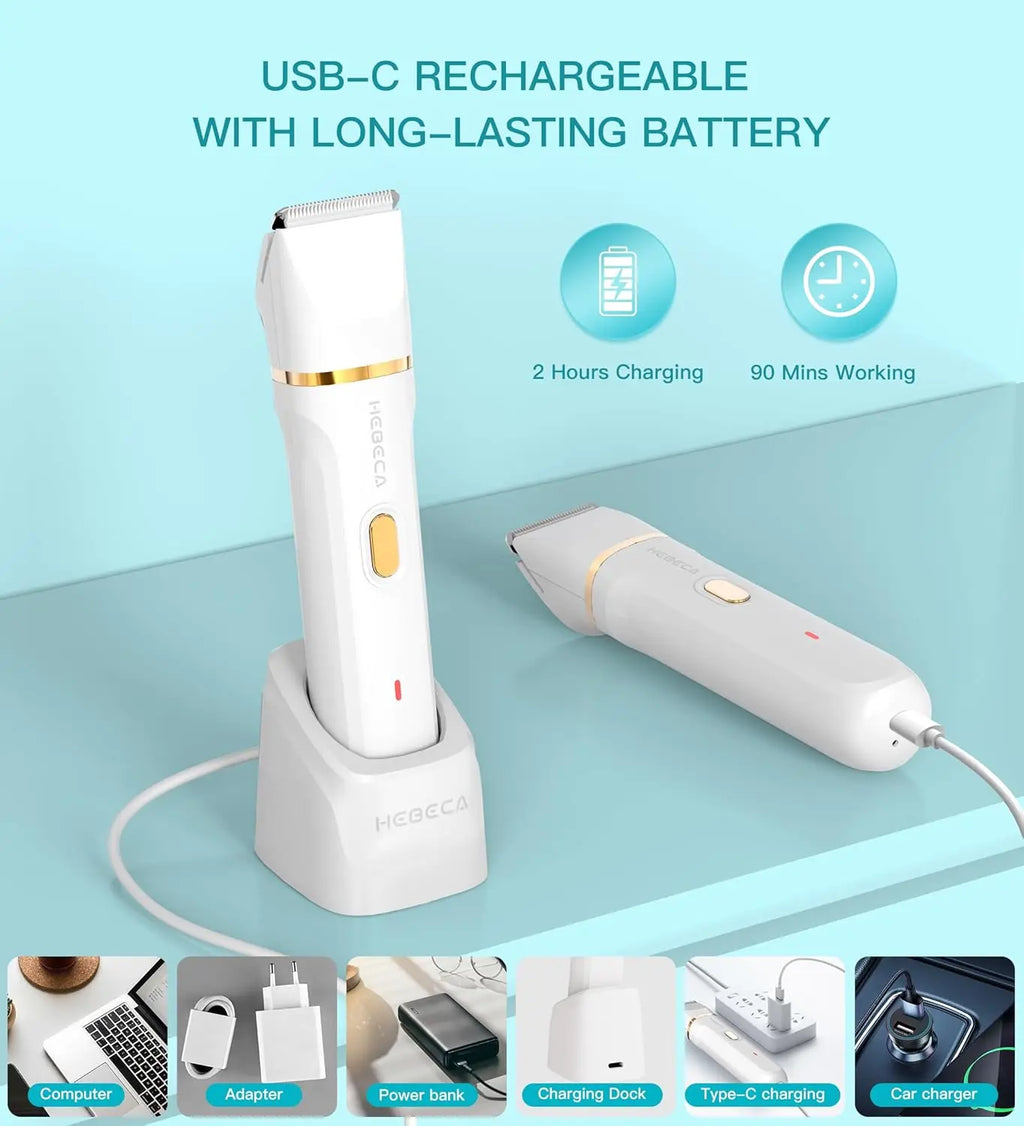 HEBECA Bikini Trimmer for Women, 3in1 Electric Razor for Women with Facial Trimmers & Intimate Shaver for Sensitive Skin, Waterproof Wet & Dry Use Rechargeable Pubic Hair Trimmer Removal
