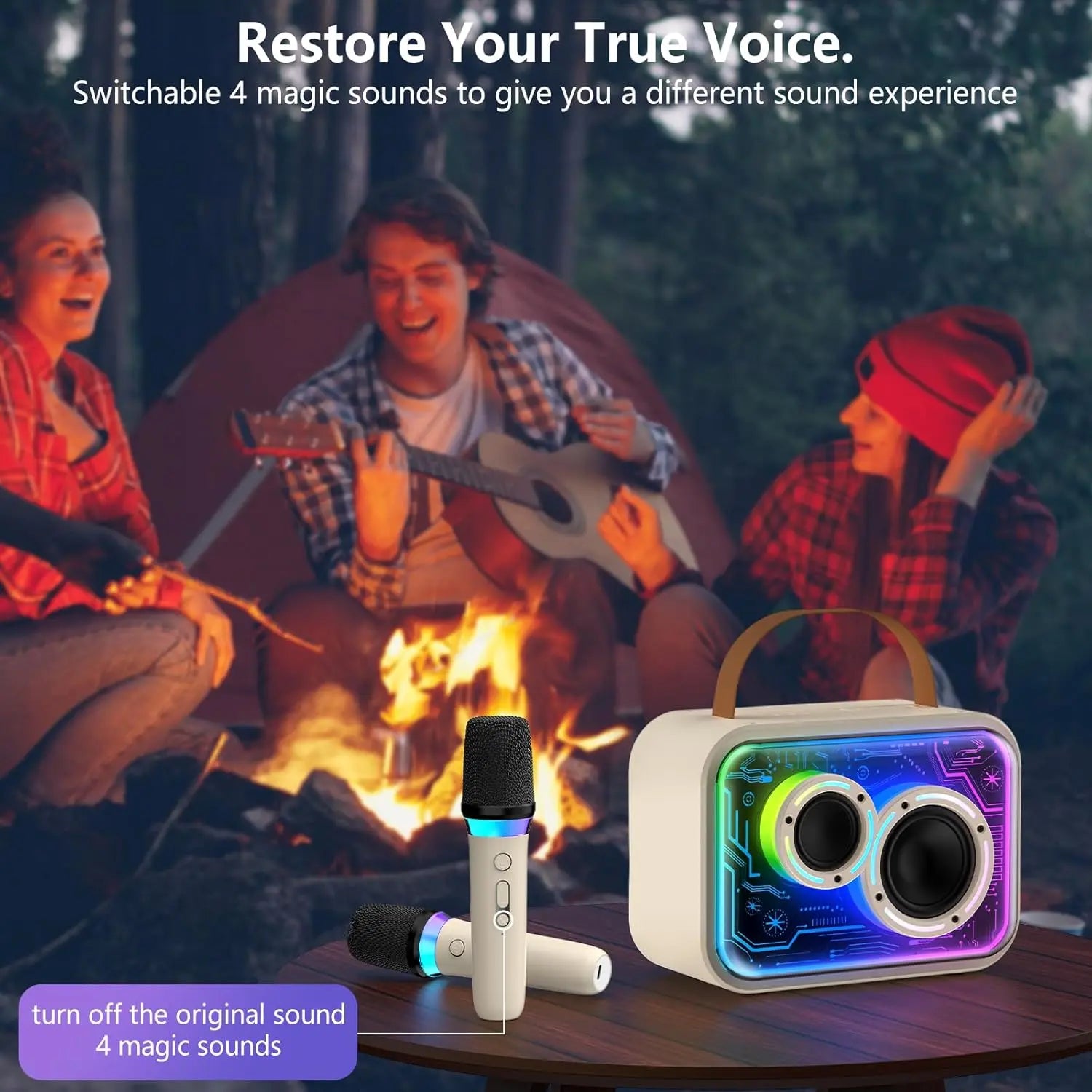 JYX Karaoke Machine with 2 Microphones for Kids & Adults, LED Lights and Magic Sound, Portable Wireless Bluetooth Speaker Supports Home Party / Outdoor / Gifts / Decorations