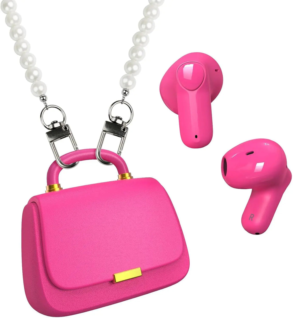 True Wireless Earbuds,Bluetooth In-Ear headphones,13mm Drivers deliver Premium Sound,22H Playtime,Unique Mini Handbag Charging Case with Pearl Crossbody Chain,Perfect for Fashion-Forward Women,Teens
