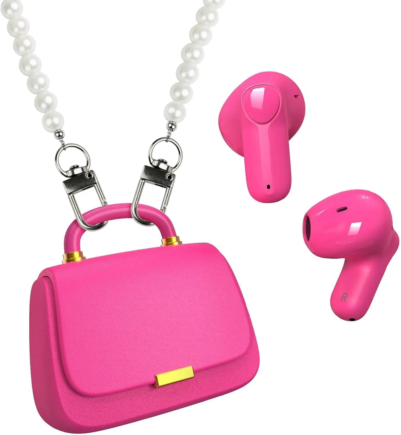True Wireless Earbuds,Bluetooth In-Ear headphones,13mm Drivers deliver Premium Sound,22H Playtime,Unique Mini Handbag Charging Case with Pearl Crossbody Chain,Perfect for Fashion-Forward Women,Teens