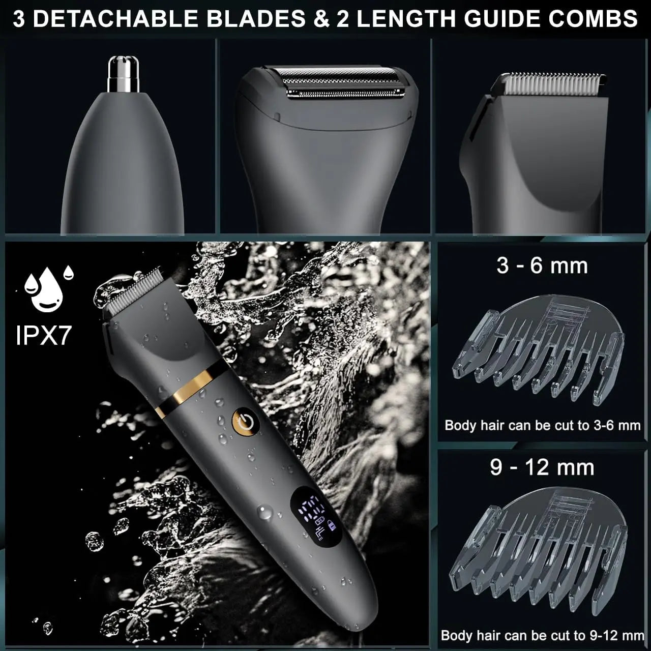 Electric Groin Hair Trim Ball Trimmer for Men Body Shaver Below-The-Waist Groomer Nose Hair Trimmer Waterproof Cordless 3 in 1