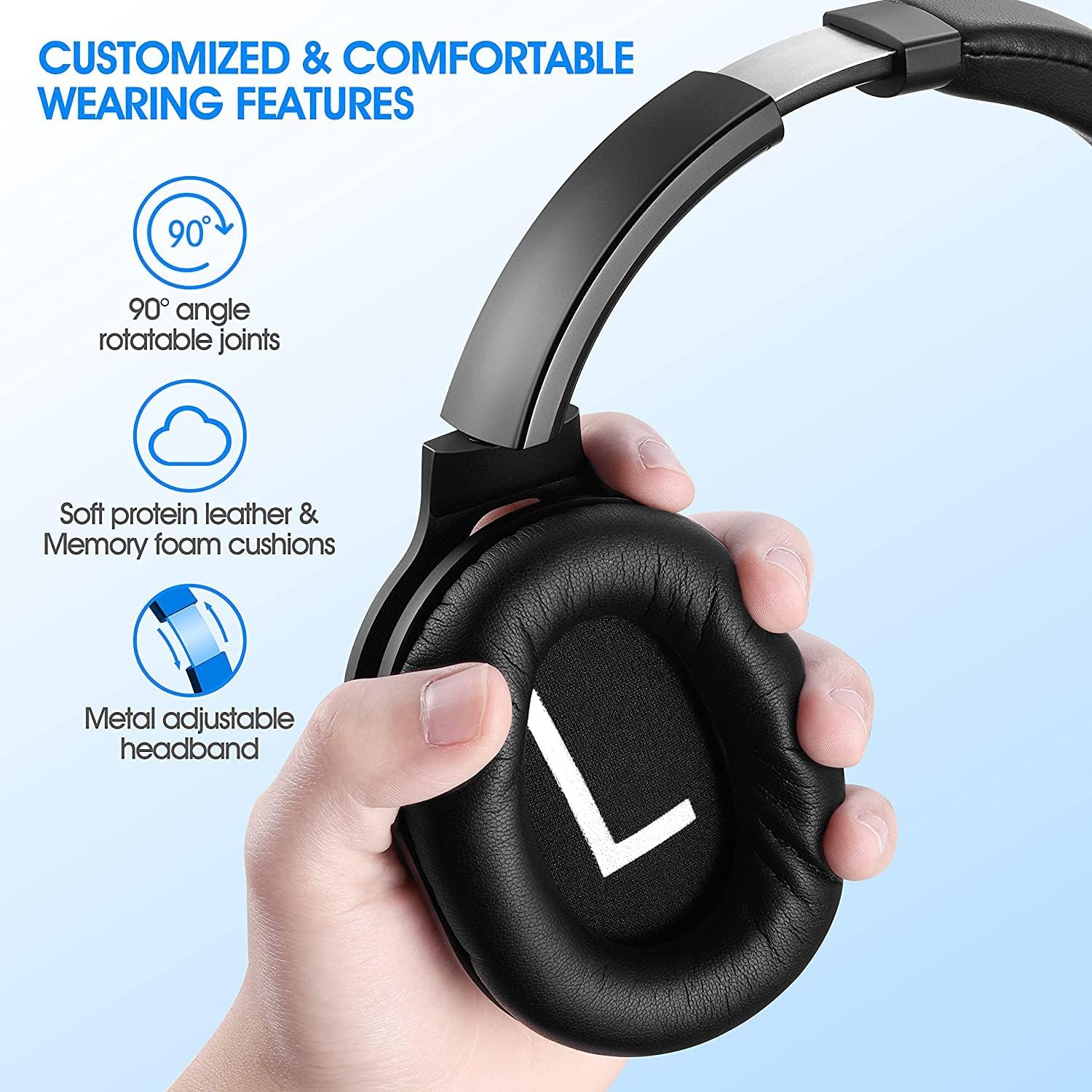 zihnic Bluetooth Active Noise Cancelling Headphones, 40H Playtime Wireless Bluetooth Headset with Deep Bass Hi-FI Stereo Sound, Comfortable Earbuds for Travel/Home/Office
