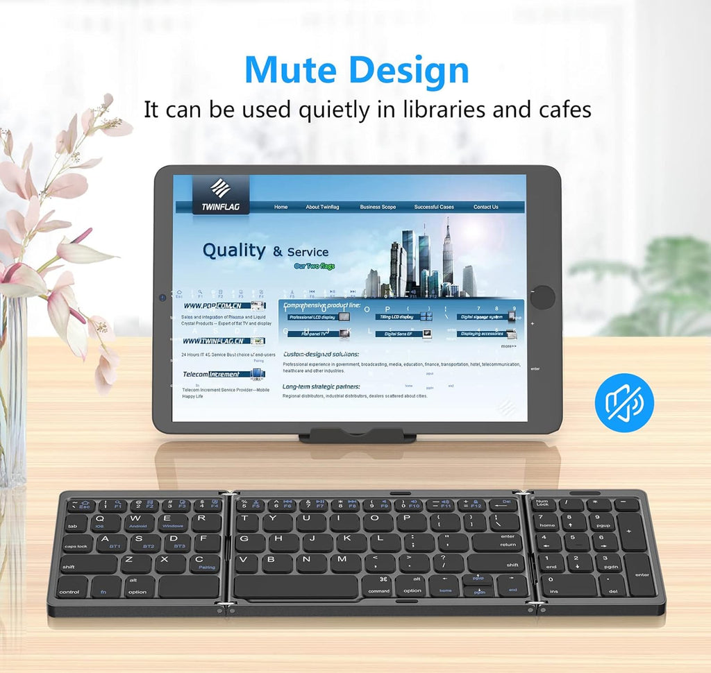 Erkovia Foldable Bluetooth Keyboard, Foldable Wireless Portable Keyboard with Numeric Keypad, USB-C Rechargeable for iOS, Android, Windows System Laptop Tablet Smartphone Device (Not Full Size)