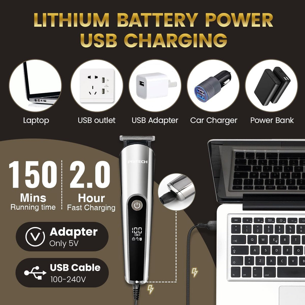 Pritech Hair Clippers for Men, Nose Trimmer, Micro Shavers 3 in 1 Men's Care Kit Wireless Rechargeable Electric Hair Trimmer with LED Display and T Cutting Head, IPX6, Black