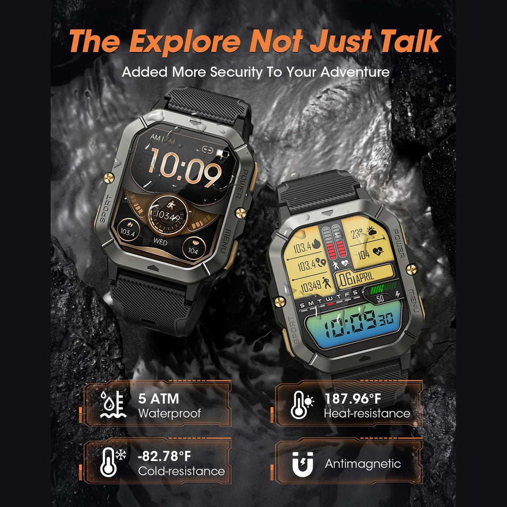 Military Smart Watches for Men (Answer/Make Calls), 2.02'' Fitness Smart Watch for Android and iPhone, Waterproof Fitness Tracker with Blood Pressure/Heart Rate/Sleep/100+ Sport Modes, Watches for Men