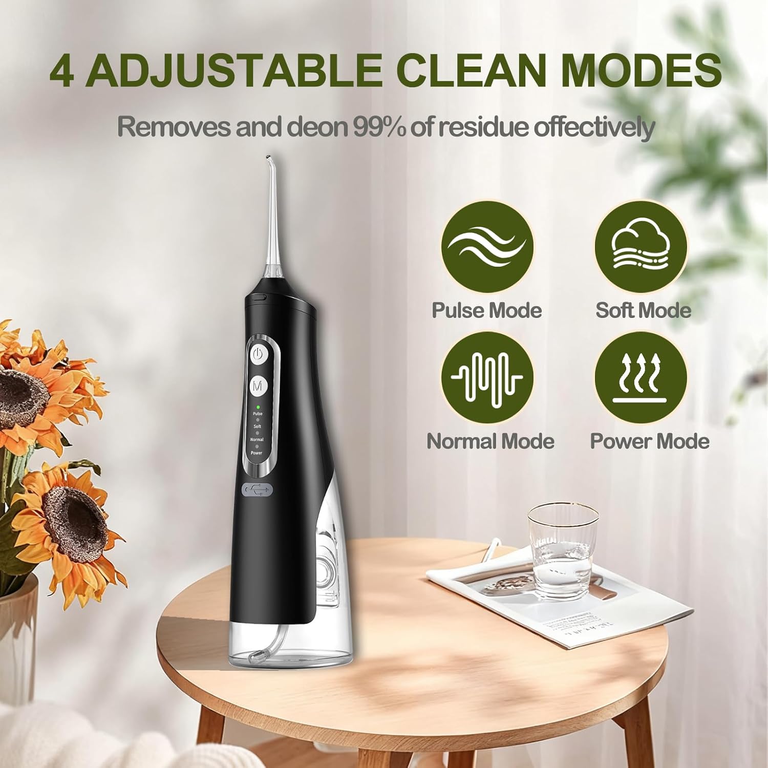 Anmir Water Dental Flosser Professional Irrigator for Dental & Oral Care with 4 Tips 4 Modes 310mL Large Capacity IPX7 Rechargeable and Portable Cordless Deep Clean Teeth for Home & Travel(Black)