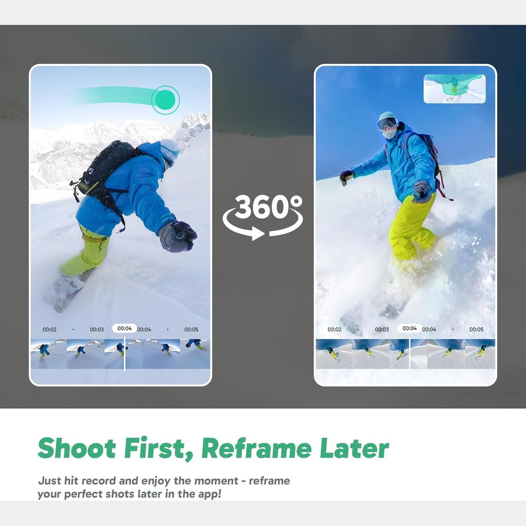 AKASO 360° Action Cam - 5.7K 72MP 360 Degree Action Camera with Dual 1/2 Inch 48MP Sensors, 2.29 Inch Touch Screen, Invisible Selfie Stick Effect, 360° Horizon Lock, AI Tracking, 2 x 1350 mAh Battery