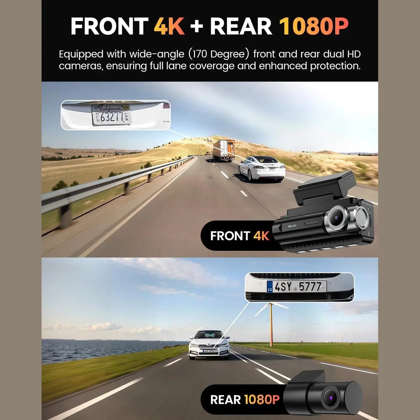 Dash Cam Front Rear 4K Built-in GPS 5GHz WiFi, 3.39’’ IPS Screen, Voice Control, Dual Dash Camera for Cars Free 64GB SD Card, Super Night Vision, 24H Parking Monitor, Supercapacitor, Type C, (3.39)