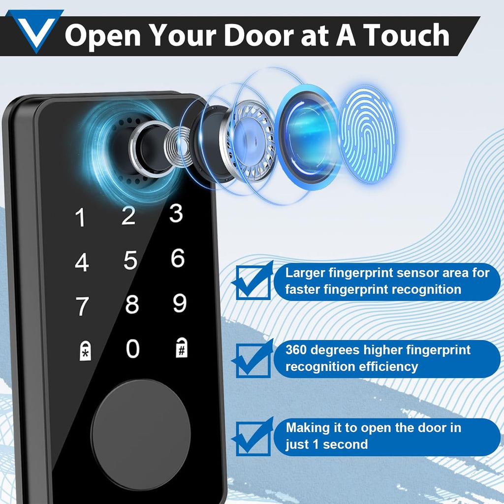 Smart Fingerprint Door Lock, Keyless Entry, Keypad Password, Electronic Biometric Identification, Digital Touchscreen Deadbolt Auto Lock for Home/Hotel/Office/Apartment