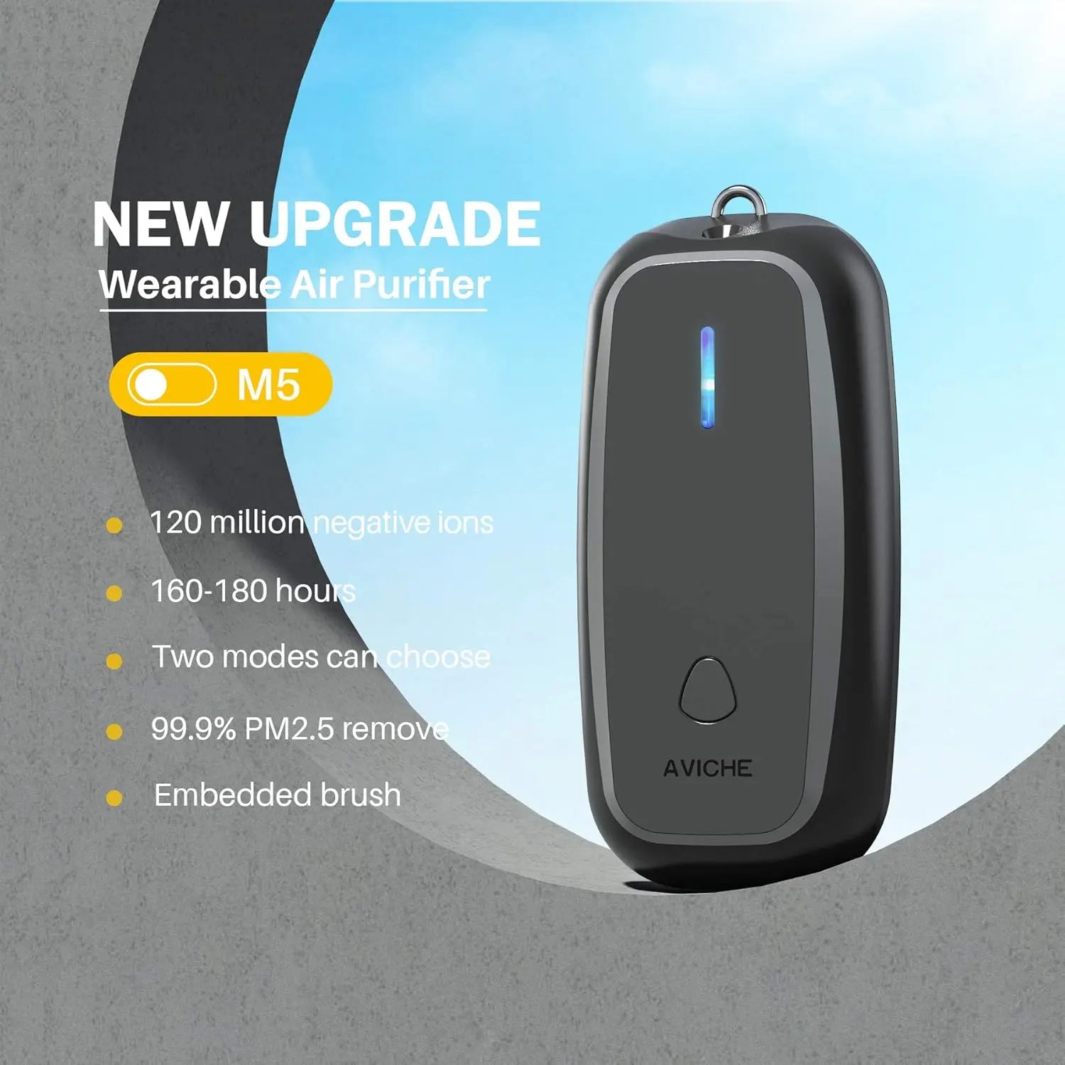 AVICHE M5 Necklace Wearable Mini Personal with USB Negative Ion Generator | Black