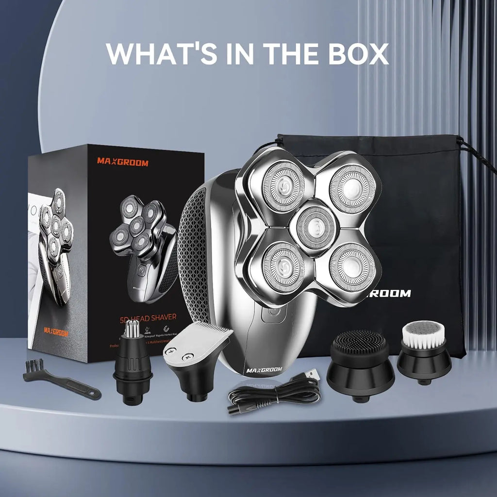 MAXGROOM 5D Floating Head Bald Head Shaver – Precision Grooming, Waterproof, LED Display, Travel Lock, High-Powered Motor. Unlock The Perfect Shave