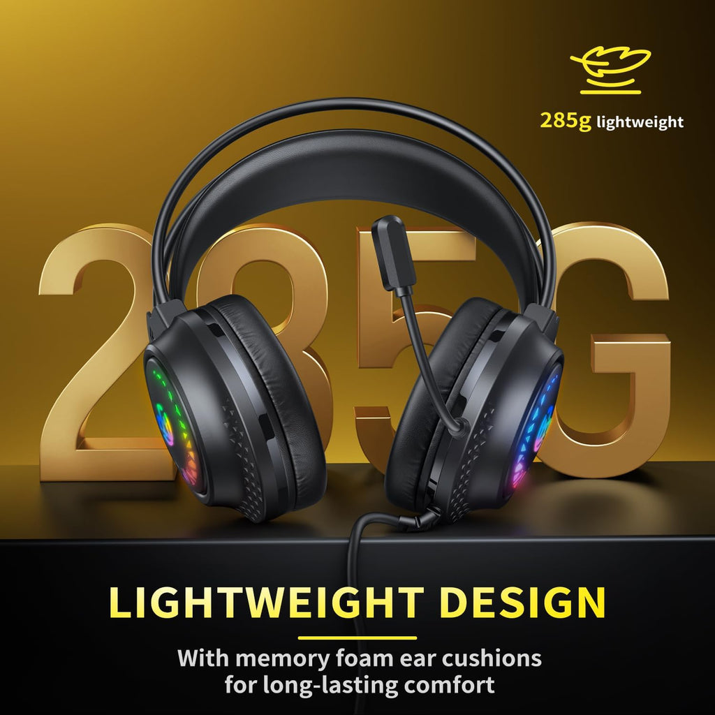 Tatybo Gaming Headset for Ps5 Ps4 Xbox Series X/S, Wired Gaming Headphones for Switch Xbox One PC Stereo Surround Sound Noise Cancelling Mic LED Lights