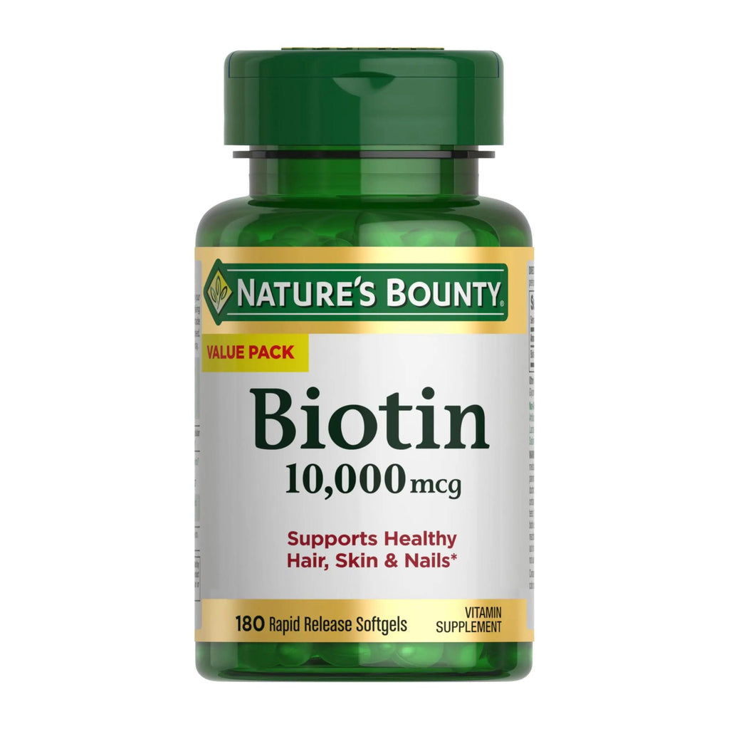 Nature's Bounty Biotin Hair Skin and Nails Vitamins, Supports Healthy Hair, Skin and Nails, 10,000 mcg, 120 Softgels (Pack of 1)