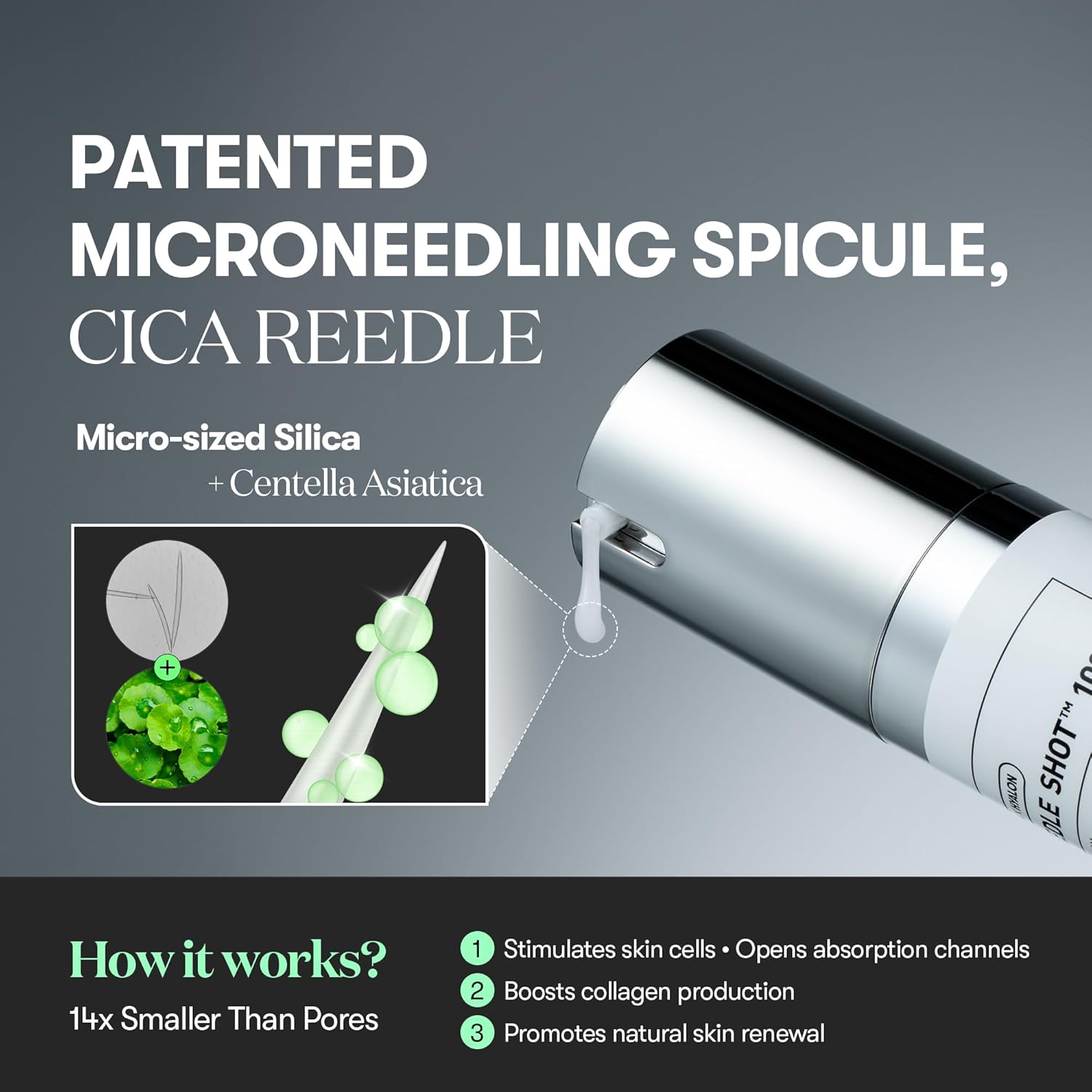 VT COSMETICS CICA Reedle Shot 100, Spicule Microneedling Serum for Pore Care & Exfoliation, Exosome, Centella Asiatica for Glass Skin, Skin Texture, Korean Liquid Skin Booster (1.69 Fl Oz / 50ml)