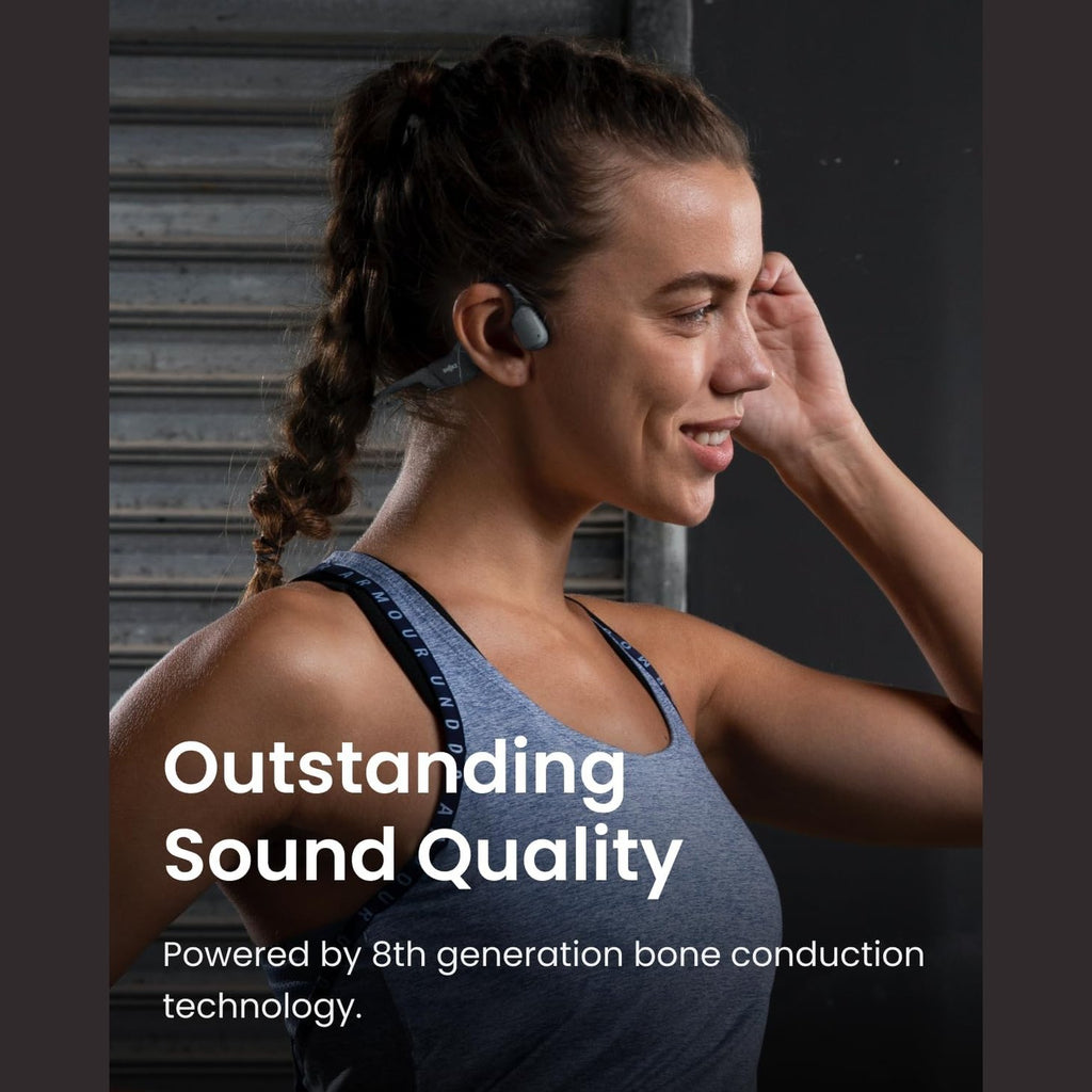 SHOKZ OpenRun Wireless Bone Conduction Headphones, [England Athletics Recommended] Open-Ear Bluetooth Earphones with Mic, Waterproof Sports Headset with 8H Playtime for Running Workout(Lunar Grey)