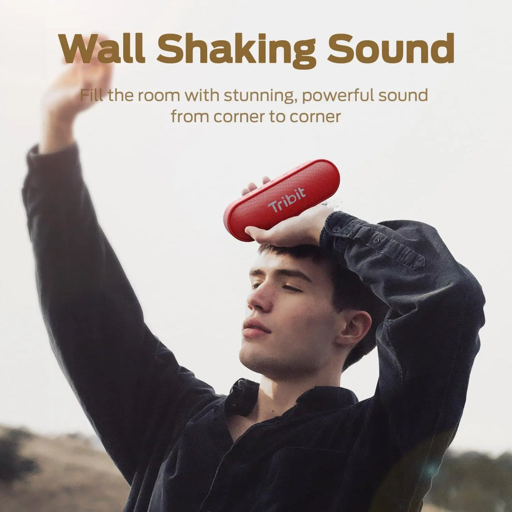 Tribit Bluetooth Speaker, XSound Go Speaker with 16W Loud Sound & Deeper Bass, 24H Playtime, IPX7 Waterproof, Bluetooth 5.0 TWS Pairing Portable Wireless Speaker for Home, Outdoor (Red)