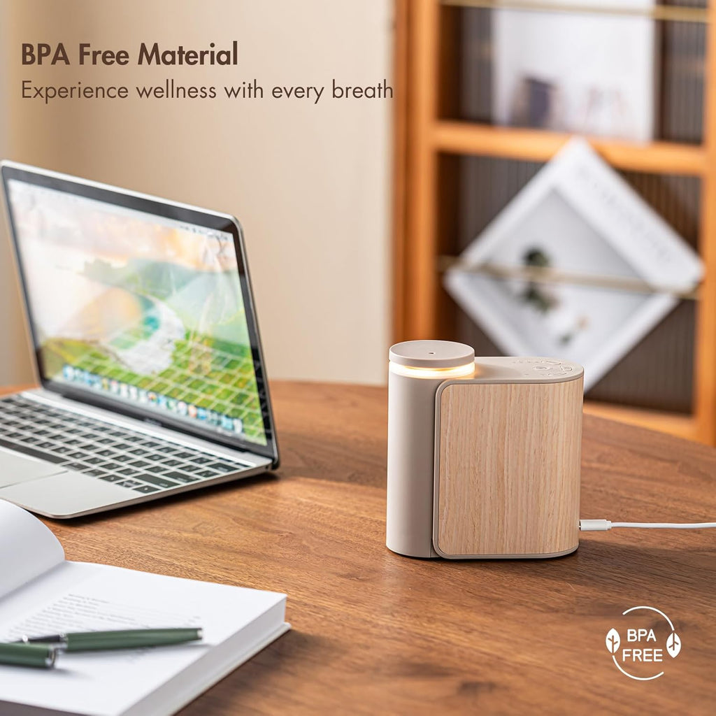 ZMARKRAFT® Waterless Essential Oil Diffuser w Solid Wood Cover 2 Timers 3 Mist Modes, Auto-Off Quiet Dual Fluid Aroma Diffuser, Portable Waterless Scent Diffuser w Lights, Room Decor Aromatherapy Gift