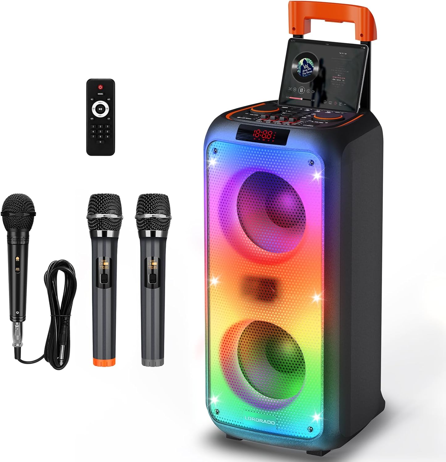 Karaoke Machine, Hukkmela Portable Karaoke System, Rechargeable 8000mAh Battery with 2 UHF Wireless Microphones, Compatible with TF/USB/AUX, Bluetooth 5.3 TWS & LED Mode
