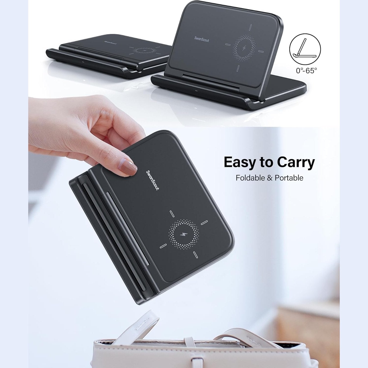 SwanScout Wireless Charger for Samsung Z Fold, Foldable Charging Station for Galaxy Z Fold 5/ Z Fold 4/ Z Fold 3, Samsung Wireless Phone Charger Stand for Z Fold/Z Flip Series (No Adapter)