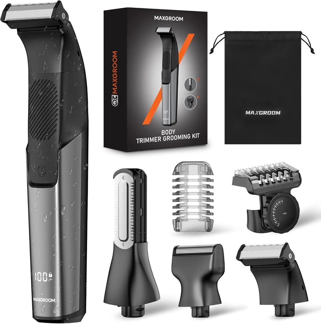 MAXGROOM grooming kit including trimmer, guide combs, pouch, and accessories