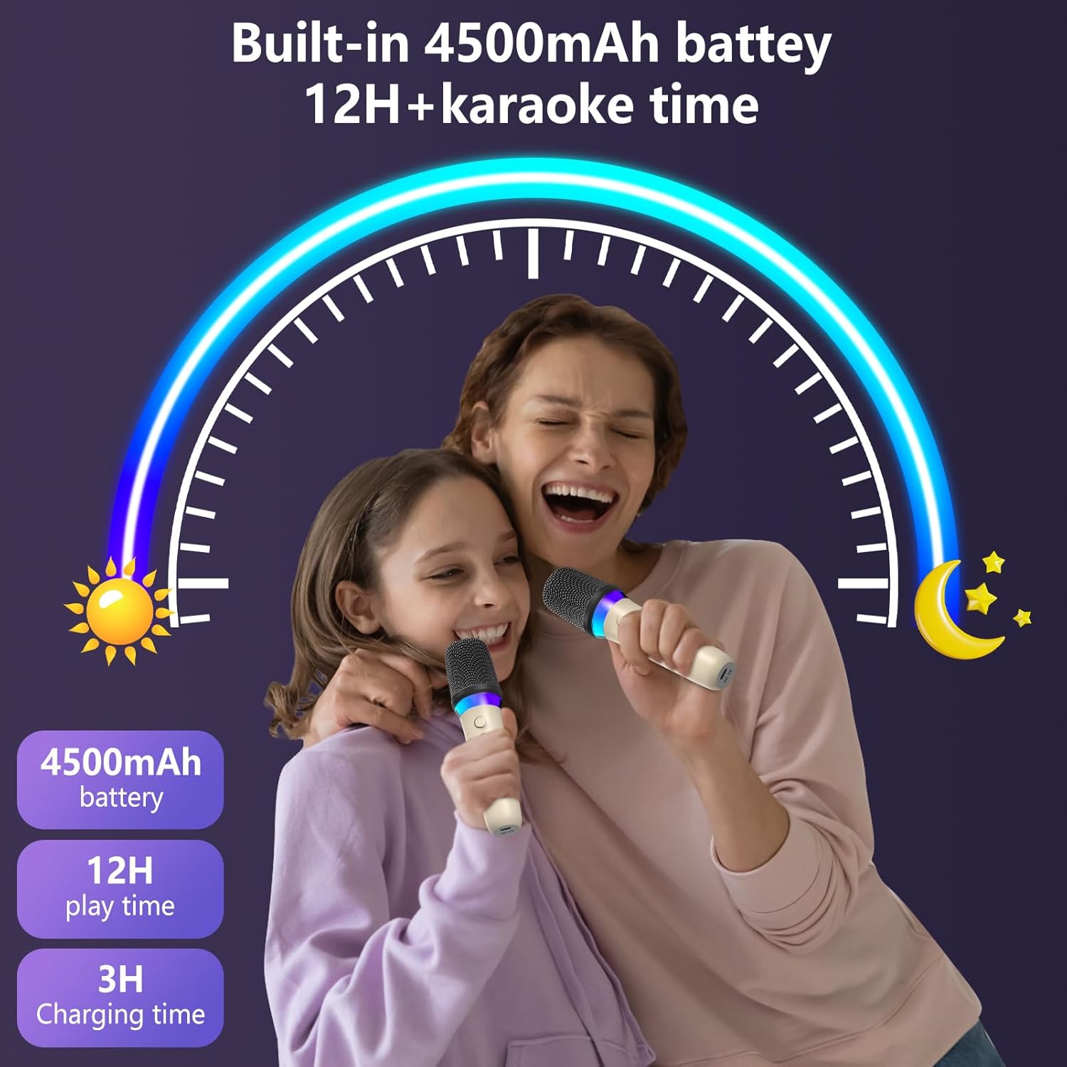 JYX Karaoke Machine with 2 Microphones for Kids & Adults, LED Lights and Magic Sound, Portable Wireless Bluetooth Speaker Supports Home Party / Outdoor / Gifts / Decorations