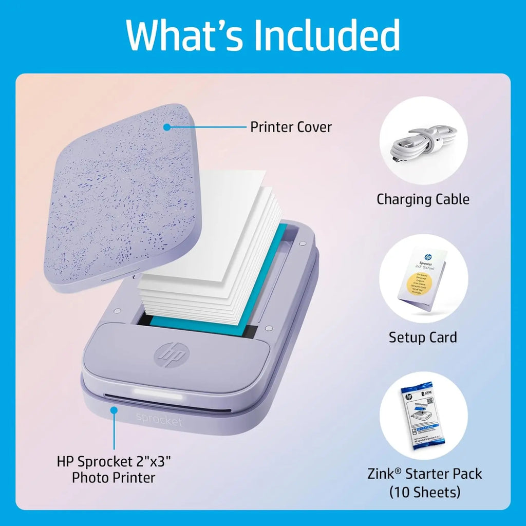 HP Sprocket Portable 2x3 inch Instant Photo Printer (Lilac) Print Pictures on Zink Sticky-Backed from your iOS & Android Device