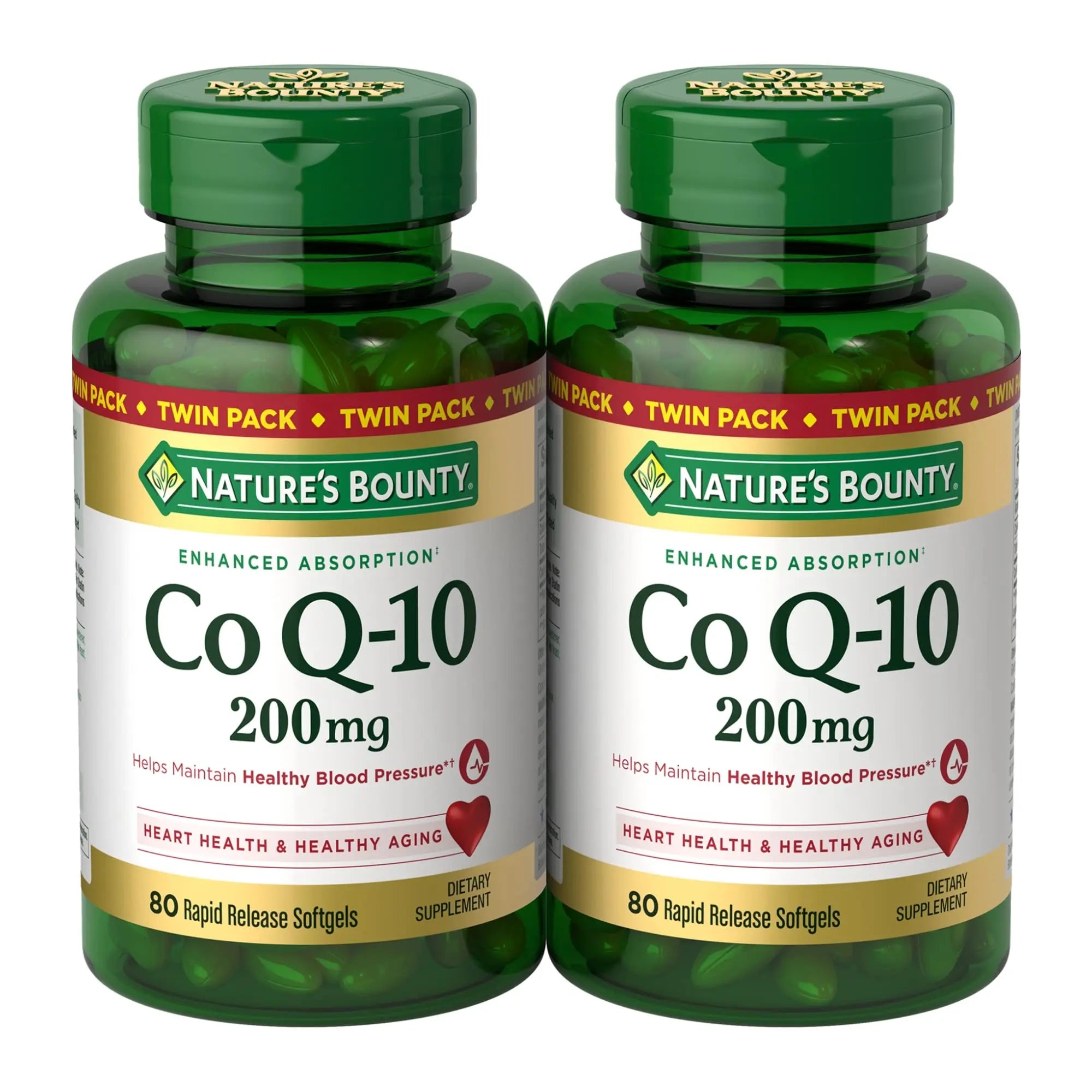 Nature's Bounty Co Q-10 200mg twin pack 80 count softgels side by side