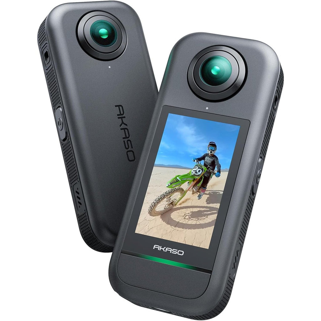 AKASO 360° Action Cam - 5.7K 72MP 360 Degree Action Camera with Dual 1/2 Inch 48MP Sensors, 2.29 Inch Touch Screen, Invisible Selfie Stick Effect, 360° Horizon Lock, AI Tracking, 2 x 1350 mAh Battery