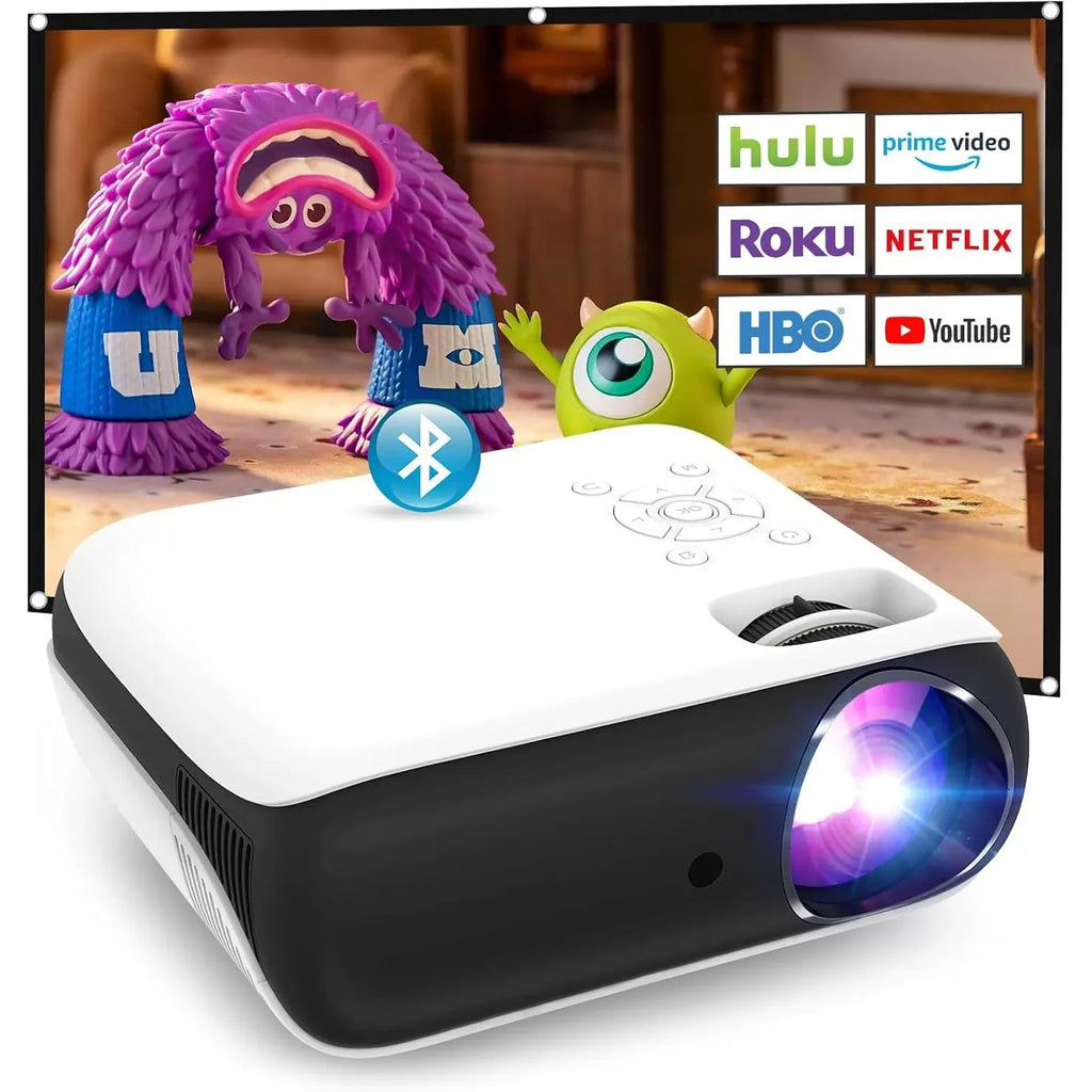HOPVISION Projector, Full HD 1080P Projector, Bluetooth Projector 4K Supported, Portable Mini Projector Home Cinema, Home/Outdoor Projector Compatible with Smartphone/HDMI/USB/AV/Fire Stick/PS5