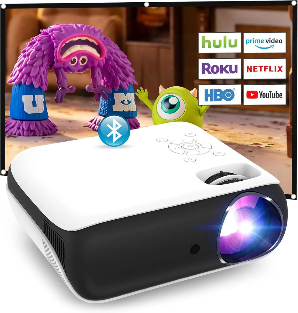 HOPVISION Projector, Full HD 1080P Projector, Bluetooth Projector 4K Supported, Portable Mini Projector Home Cinema, Home/Outdoor Projector Compatible with Smartphone/HDMI/USB/AV/Fire Stick/PS5