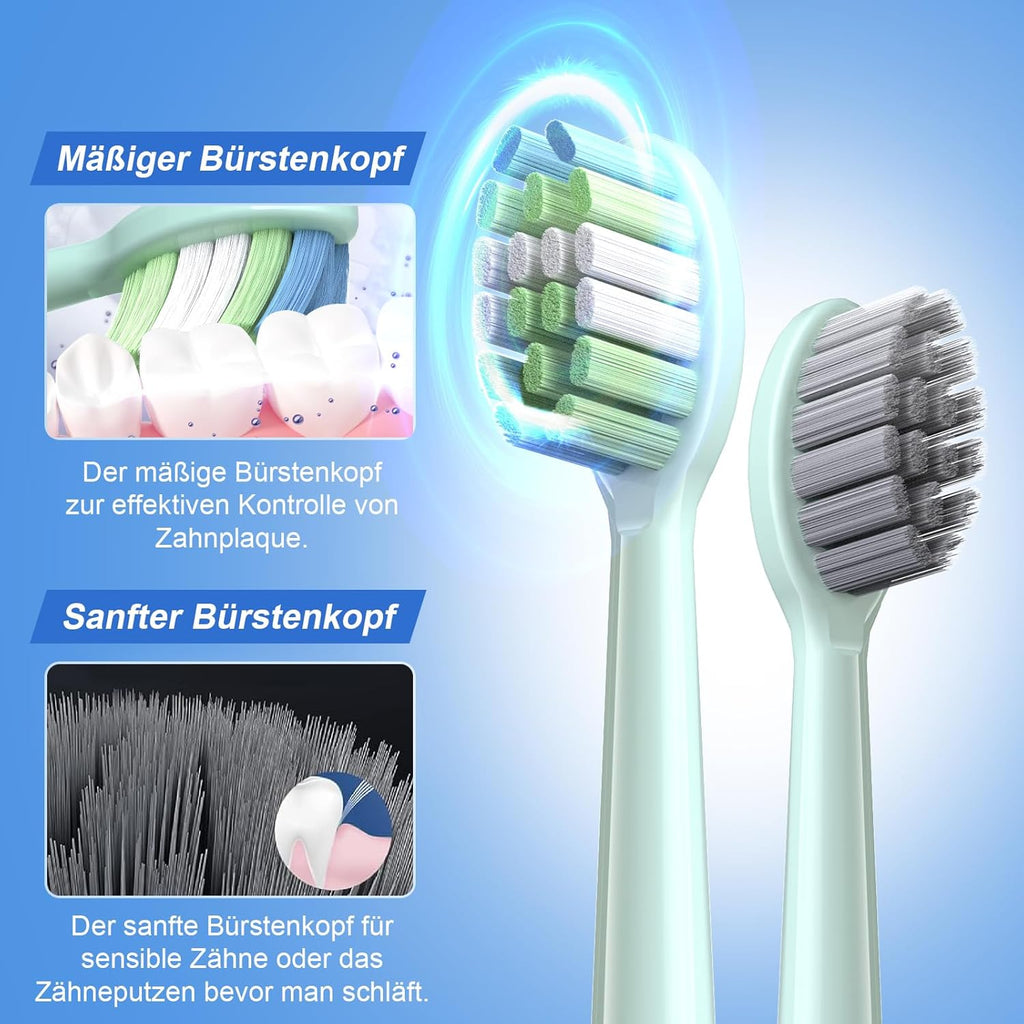 JTF Electric Toothbrush, Sonic Toothbrush with 6 Brush Heads, 40,000 VPM, 5 Modes, Electric Toothbrush with Travel Case, Endurance 60 Days, IPX7, 2 Minutes Smart Timer, Green