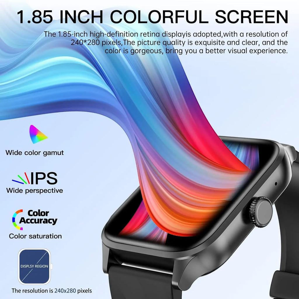 Close-up of 1.85 inch colorful screen displaying abstract wave pattern