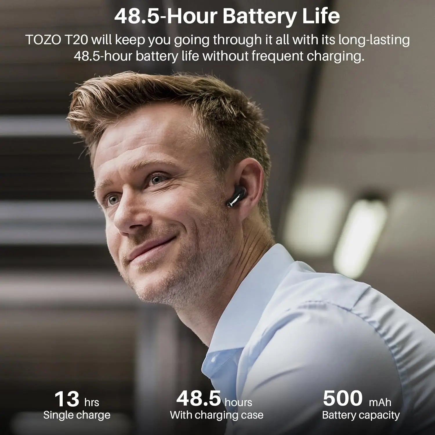 TOZO T20 Wireless Earbuds, Bluetooth Earphones 48.5 Hrs Playtime with LED Digital Display, IPX8 Waterproof, Dual Mic Call Noise Cancelling, 10mm Broad Range Speakers (In-Ear, Black)