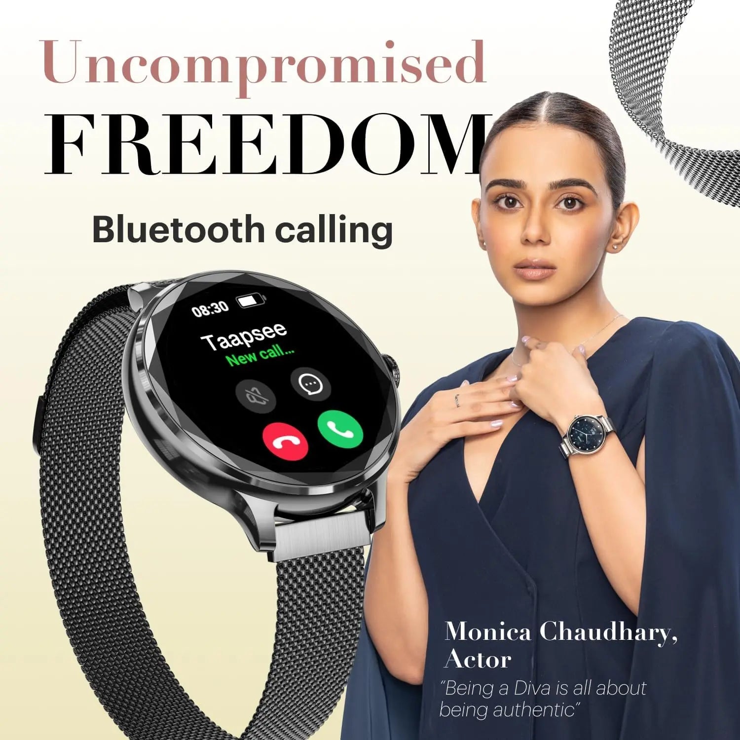 Noise Diva Smartwach for Women with AI Voice Assistant, 100+ Watchfaces, Sleep Tracker, Female Cycle Tracking, BT Calling, AMOLED Display, Water & Dust Resistant, 1 Year Warranty (Black link)