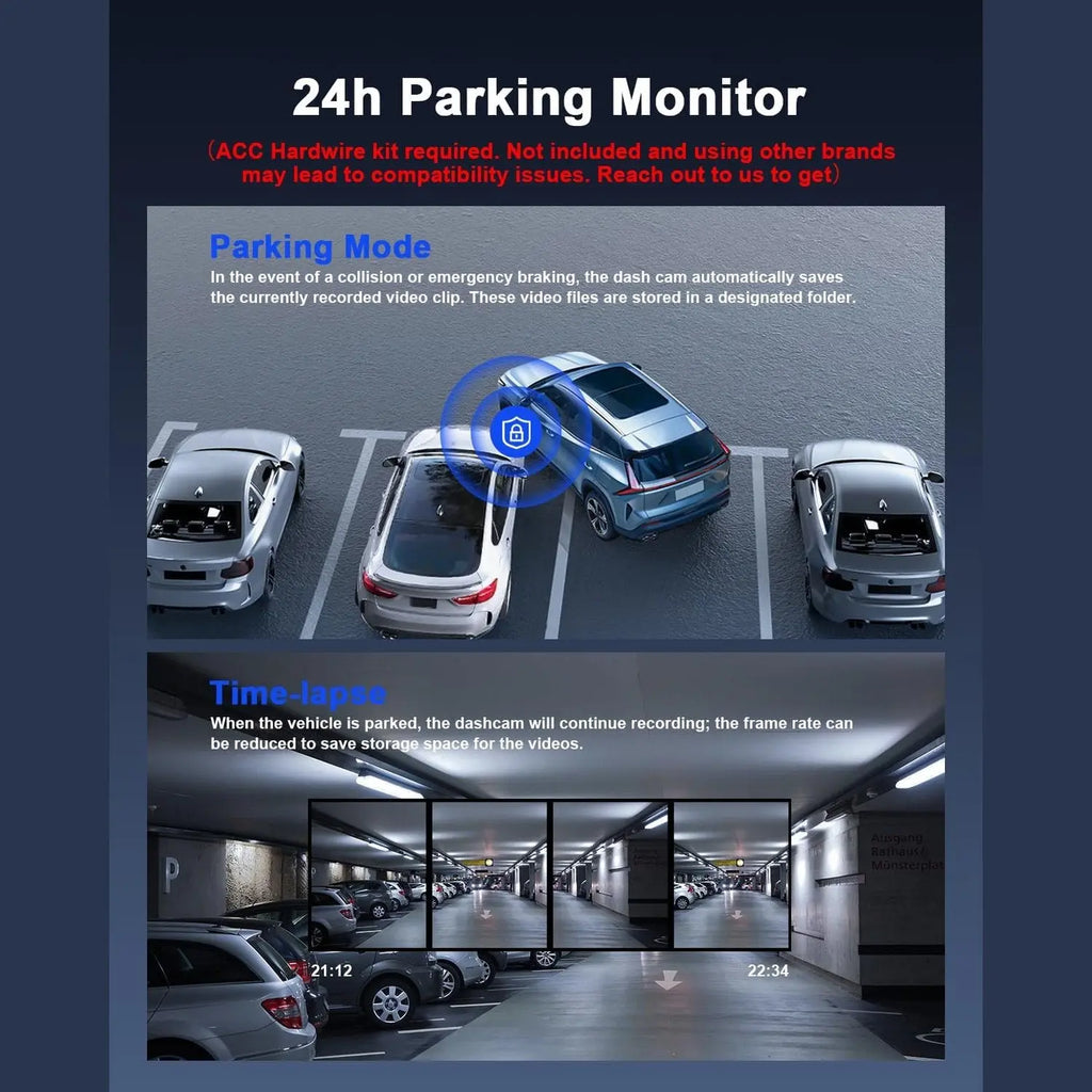 Avylet 4K+1080P Dash Cam Car Front Rear Wi-Fi/App Dual Car Camera with Parking Monitoring, Supports External GPS Module, Super Night Vision, WDR, 170°+150° Wide Angle, G-Sensor, Max 256GB