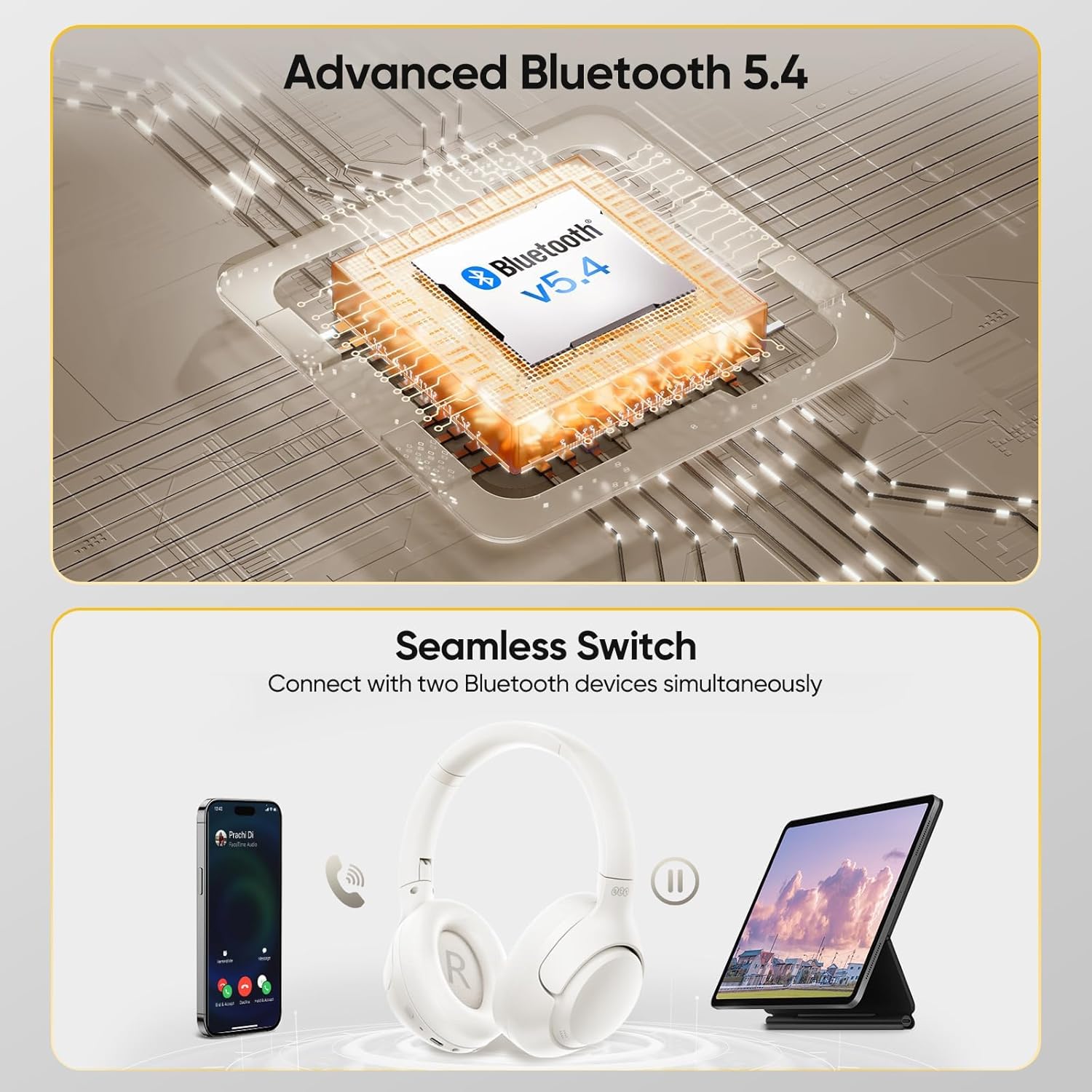 QCY H3 ANC Bluetooth Headphones Active Noise Cancellation, Wireless Over Ear Headphones with Hi-Res Audio, Clear Calls, 60 Hours Playback, MultiPoint Connection, Customisable EQ, Bluetooth 5.4