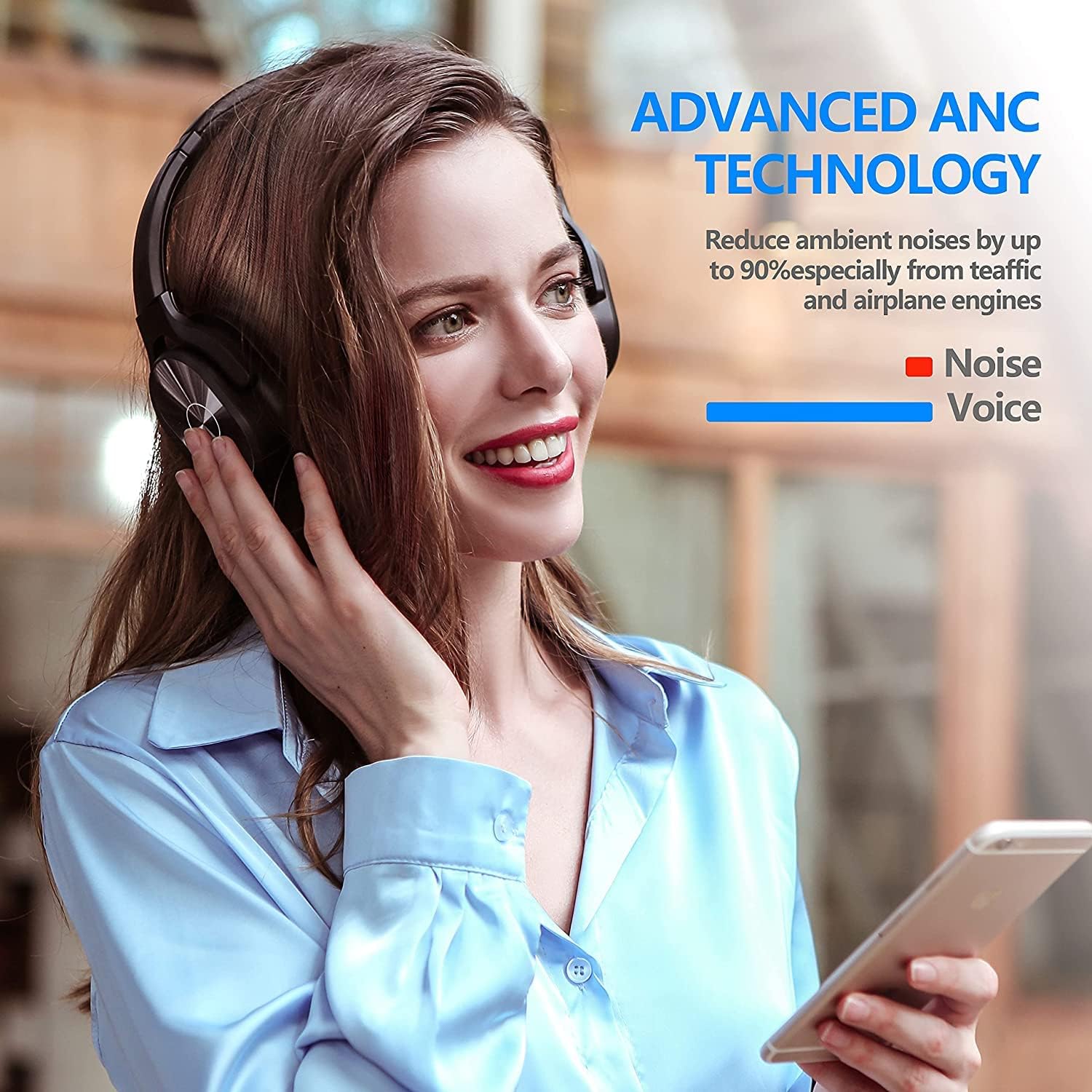 zihnic Bluetooth Active Noise Cancelling Headphones, 40H Playtime Wireless Bluetooth Headset with Deep Bass Hi-FI Stereo Sound, Comfortable Earbuds for Travel/Home/Office
