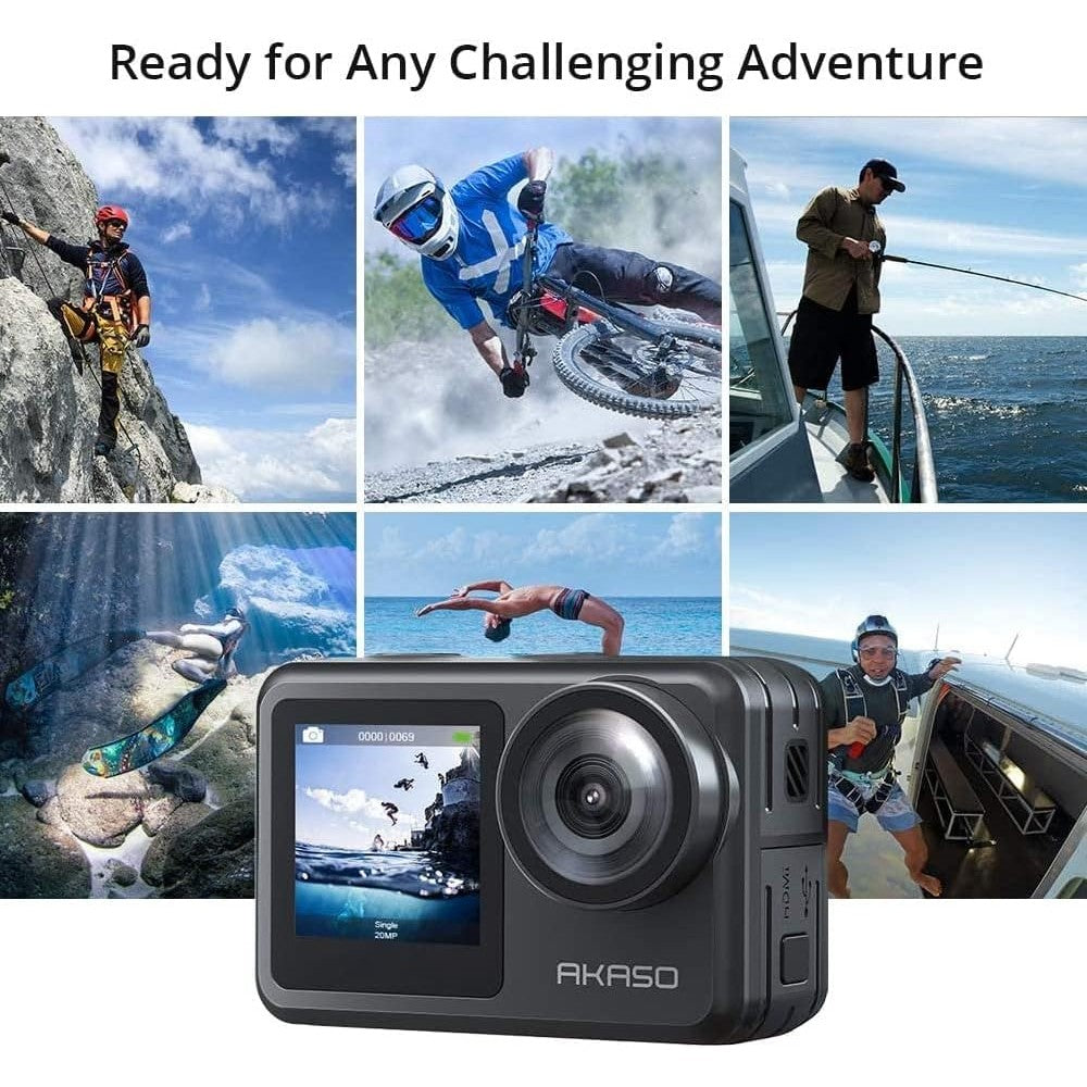 AKASO Brave 7 LE Action Cam 4k30FPS 20MP with 64GB U3 Memory Card Underwater Camera IPX7 Waterproof Ice 2.0 Camera Touchscreen Double Screen Sports Camera 40M WiFi