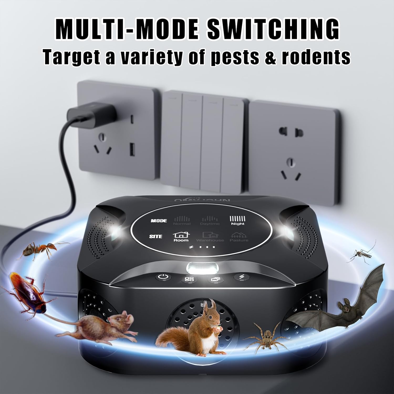 LED Display-ultrasonic pest Repeller Indoor,Multi-Mode Variable Frequency,with LED Strobe Light,Squirrel Repellent for House,Prevent Adaptation.Suitable for Houses,attics,garages,etc.