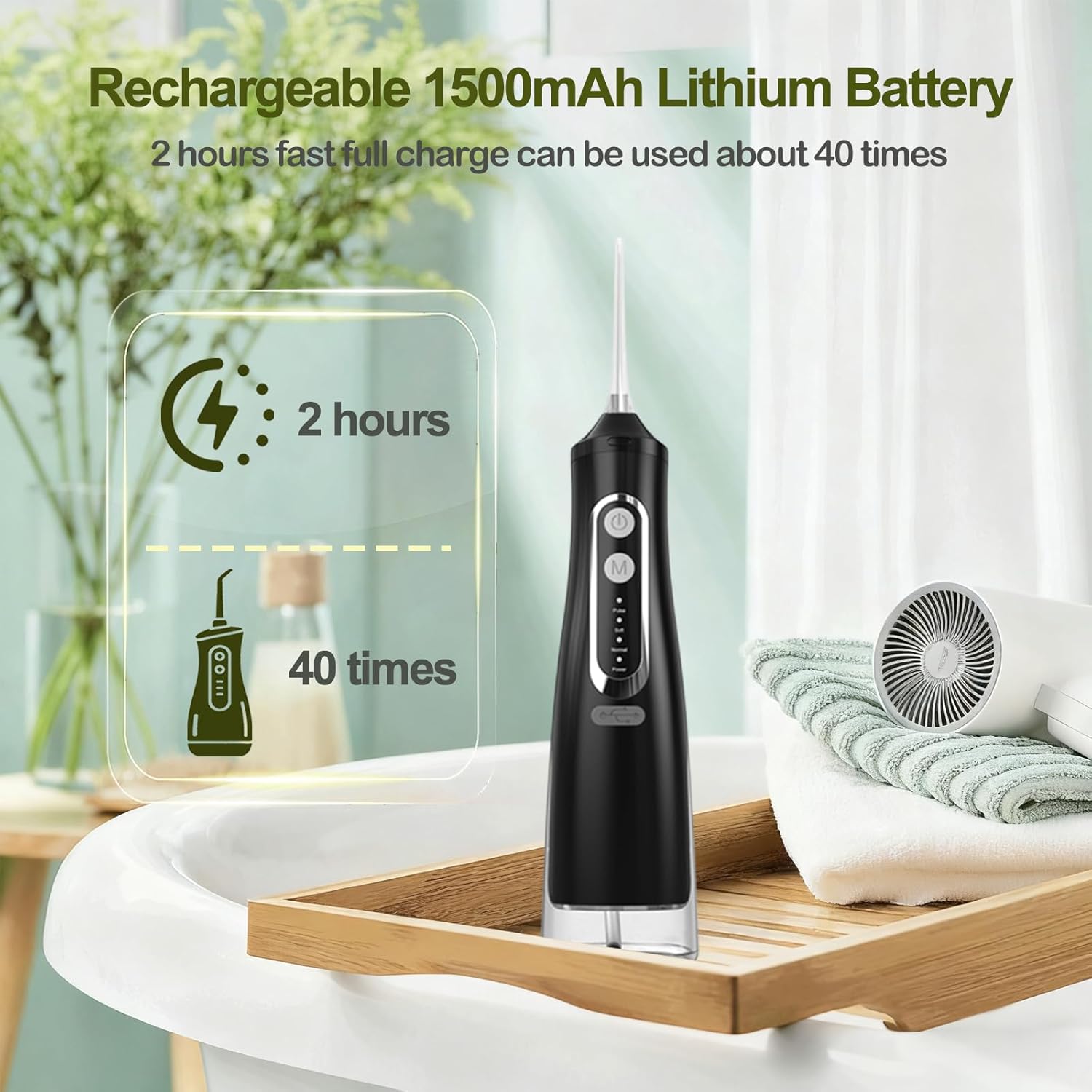 Anmir Water Dental Flosser Professional Irrigator for Dental & Oral Care with 4 Tips 4 Modes 310mL Large Capacity IPX7 Rechargeable and Portable Cordless Deep Clean Teeth for Home & Travel(Black)