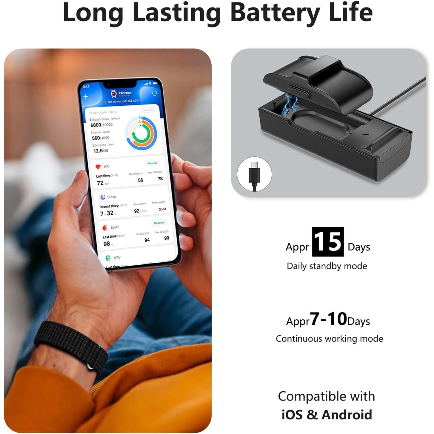 IAMJOY Smart Health Wristband, Wearable Activity & Fitness Tracker for Multi-Sport Mode, All-Day Automatic Continuous Monitoring of Health Data, Improve Sleep, Stress & Wellness, with Free App, Black