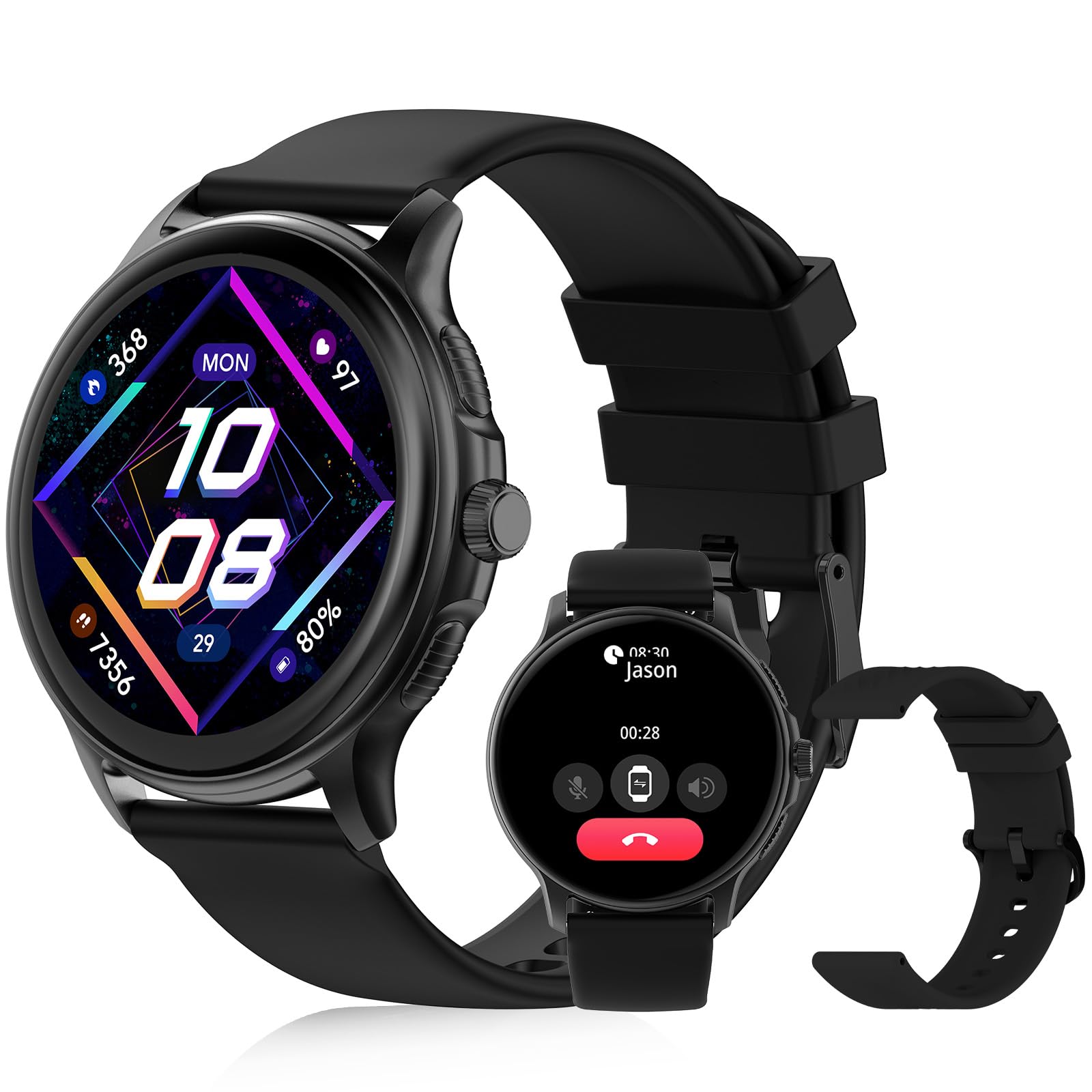 PEJE Smart Watch, 1.43"AMOLED Display, Watches For Men,Smart Watches For Men,Smartwatch With Muslim Reminders, Ip68 Waterproof With 120+ Sport Modes, Compatible with iOS & Android. (Silver)