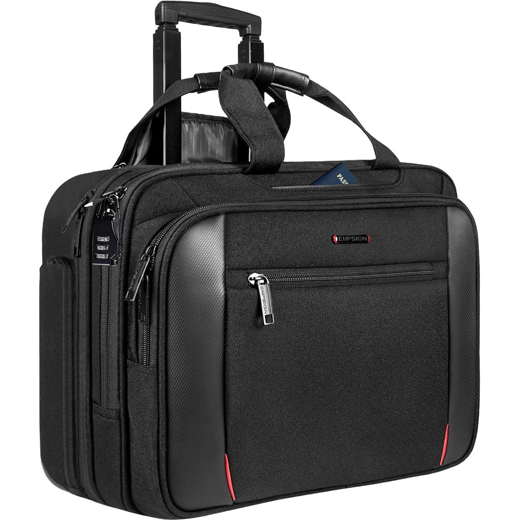EMPSIGN Rolling Briefcase Laptop Bag,17.3" Computer bag with wheels, Water Repellent Travel Roller Underseat Bag with RFID Blocking Pocket,Rolling Work Bags for women/men -Black, Black, 11.8*5.1