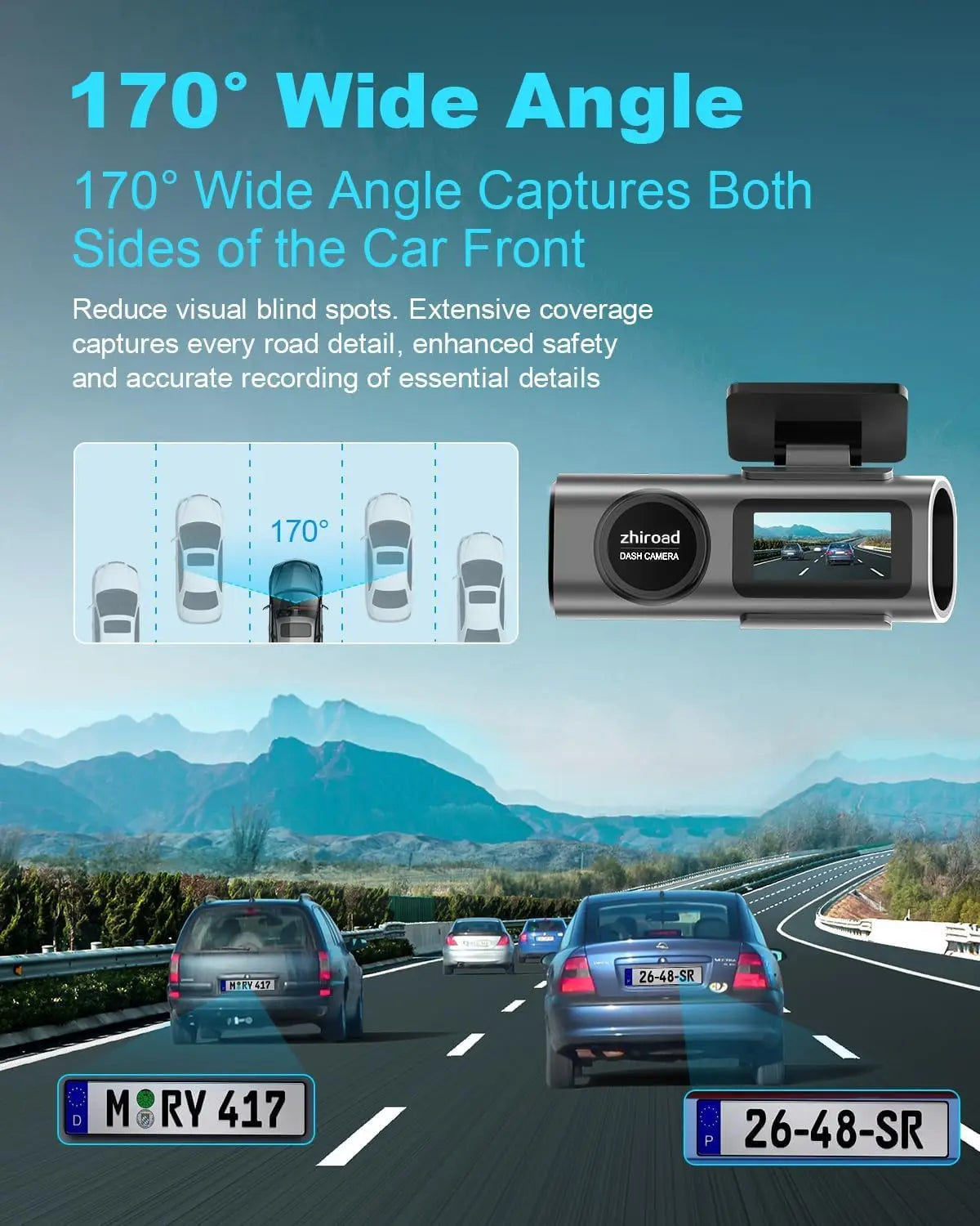 Car Dash Cam, 4K Dashcam with 64G Card, Car Dashcam with WiFi & App, 170° Car Camera, 1.47" Screen, WDR, Night Vision, Parking Mode, Gravity Sensor, Loop Recording
