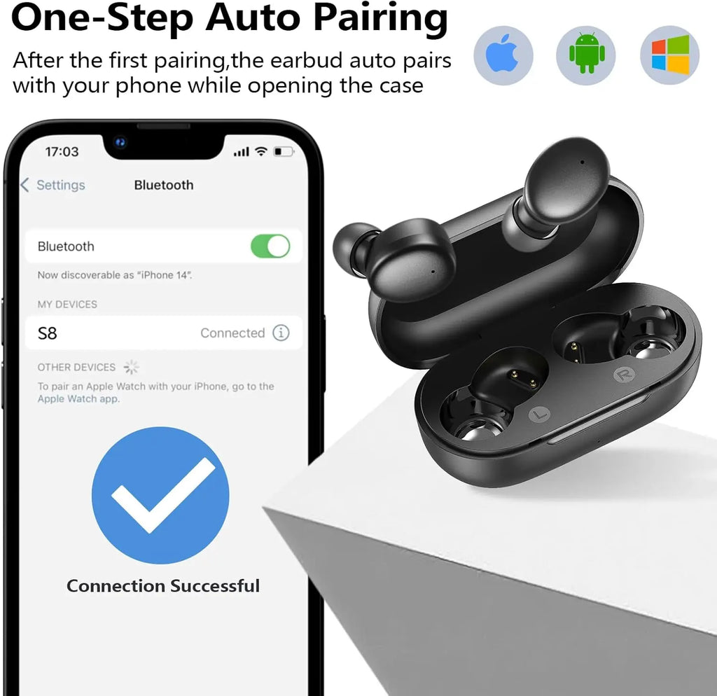kurdene Bluetooth Wireless Earbuds, S8 pro Deep Bass Sound 38H Playtime IPX8 Waterproof Earphones Call Clear with Microphone in-Ear Bluetooth Headphones